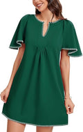 Women's Summer Short Sleeve Mini Dress Casual V Neck Contrast Trim Flowy Shift Dresses with Pockets
